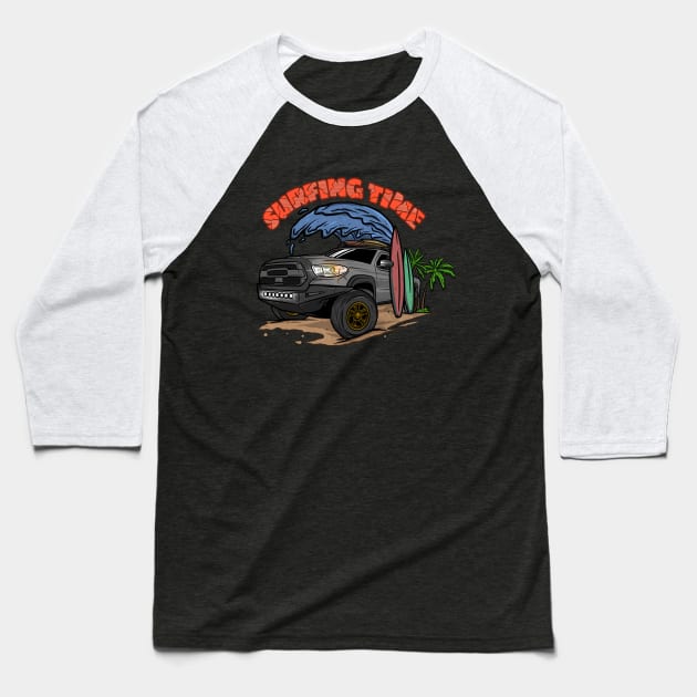 Grey Toyota 4Runner Surfing Time Holiday Baseball T-Shirt by 4x4 Sketch
